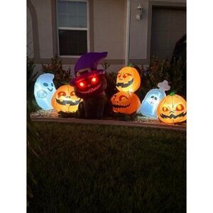 8 FT Long Halloween Inflatables Outdoor Decorations - Blow Up Cat & Pump